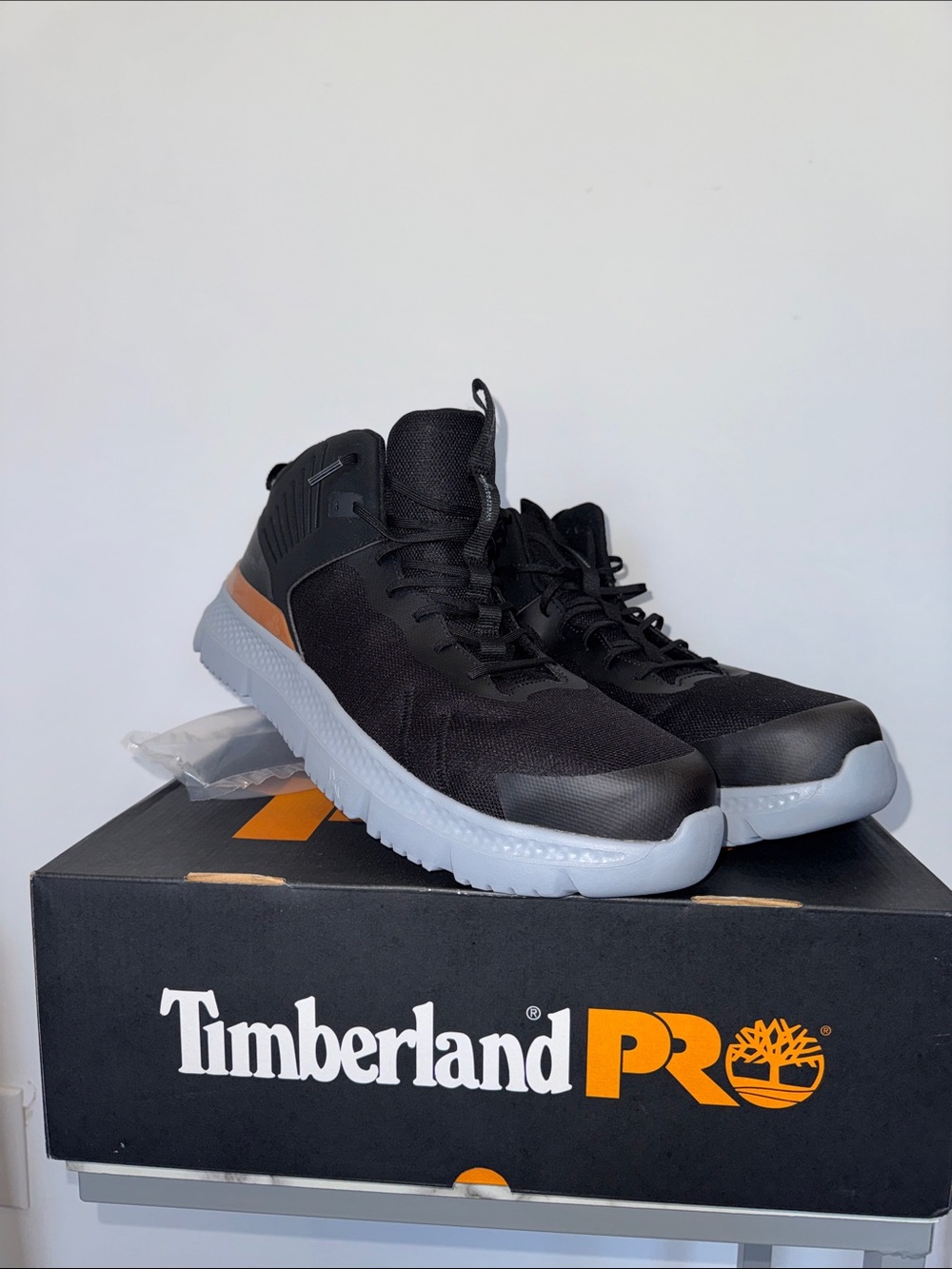 Timberland PRO Men's Black Athletic Work Shoes with Brown Accent